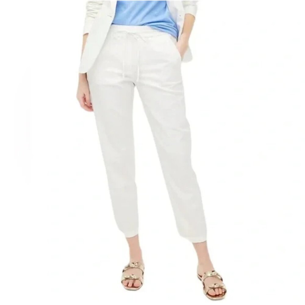 J.Crew Factory Pull On Elastic Waist Drawstring Crop Pant In White Size 14 NWT